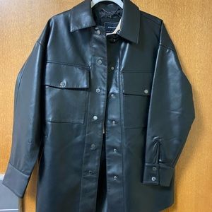 Leather shacket jacket